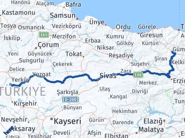 Gümüşhane Akçakent Kırşehir Arası Kaç Km - Yol Haritası