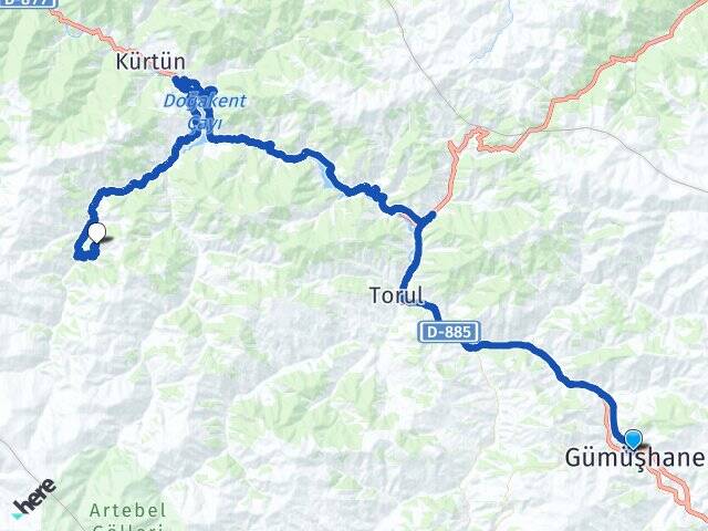 Gümüşhane Akçal Kürtün Arası Kaç Km - Yol Haritası