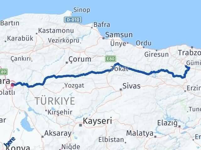 Gümüşhane Altındağ Ankara Arası Kaç Km - Yol Haritası