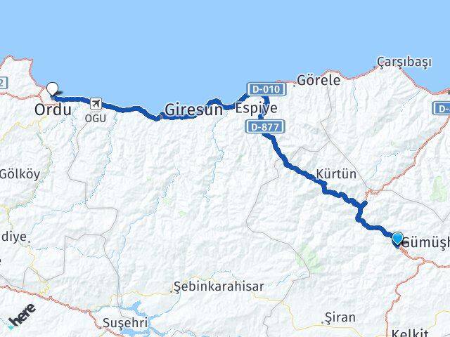 Gümüşhane Altınordu Arası Kaç Km - Yol Haritası