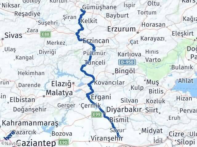 Gümüşhane Artuklu Mardin Arası Kaç Km - Yol Haritası