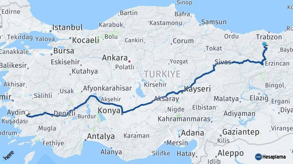 Gümüşhane Aydın Arası Kaç Km - Yol Haritası