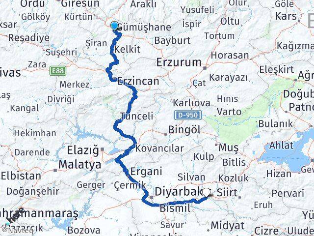 Gümüşhane Beşiri Batman Arası Kaç Km - Yol Haritası