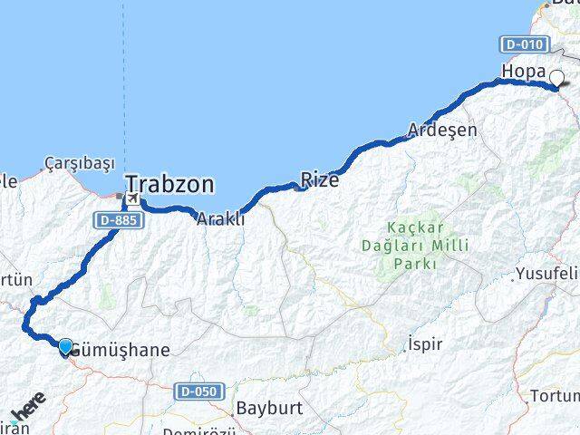 Gümüşhane Borçka Artvin Arası Kaç Km - Yol Haritası