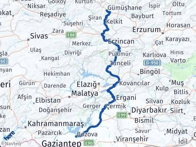 Gümüşhane Bozova Şanlıurfa Arası Kaç Km - Yol Haritası
