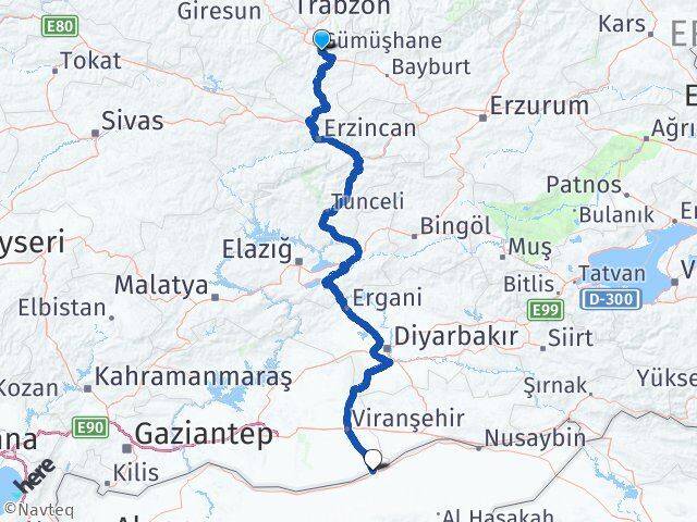 Gümüşhane Ceylanpınar Şanlıurfa Arası Kaç Km - Yol Haritası