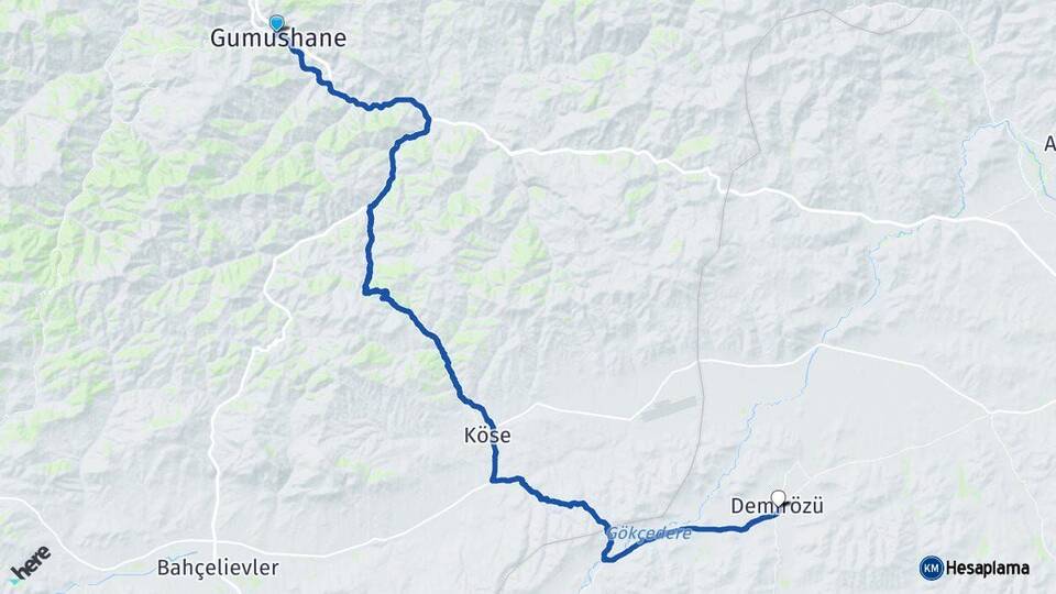 Gümüşhane Demirözü Bayburt Arası Kaç Km - Yol Haritası