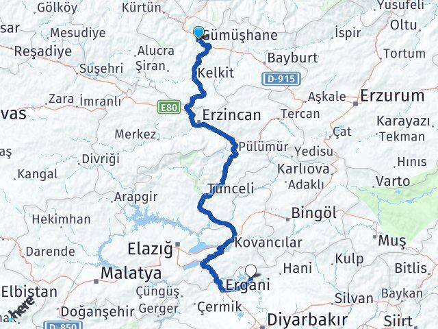 Gümüşhane Dicle Diyarbakır Arası Kaç Km - Yol Haritası