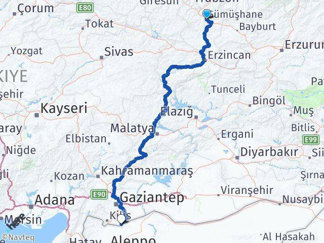 Gümüşhane Elbeyli Kilis Arası Kaç Km - Yol Haritası