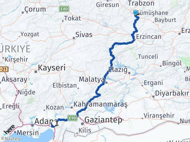 Gümüşhane Erzin Hatay Arası Kaç Km - Yol Haritası