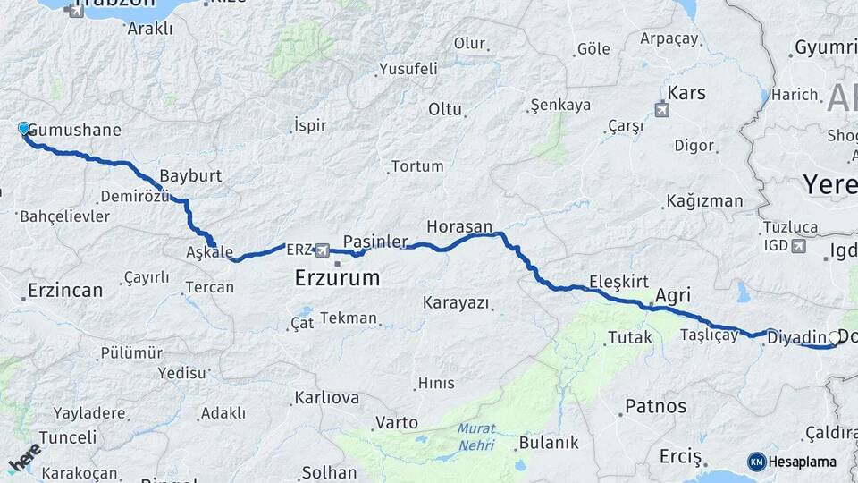 Gümüşhane Gümüşhane Üniversitesi Arası Kaç Km - Yol Haritası