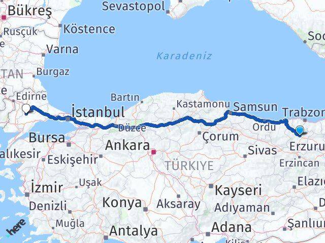 Gümüşhane Hayrabolu Tekirdağ Arası Kaç Km - Yol Haritası
