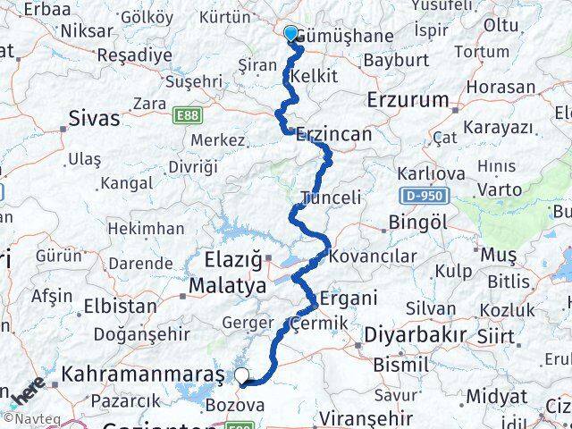 Gümüşhane Hilvan Şanlıurfa Arası Kaç Km - Yol Haritası