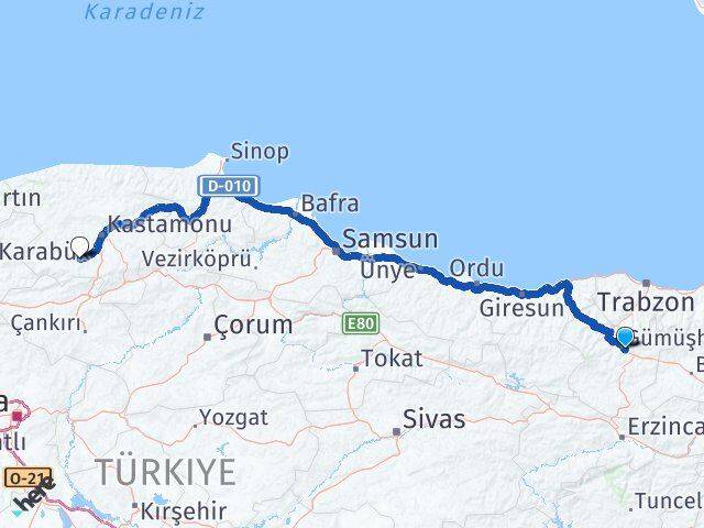Gümüşhane İhsangazi Kastamonu Arası Kaç Km - Yol Haritası