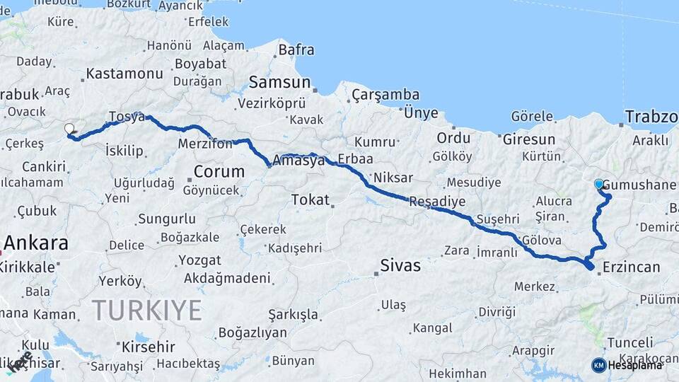 Gümüşhane Ilgaz Çankırı Arası Kaç Km - Yol Haritası