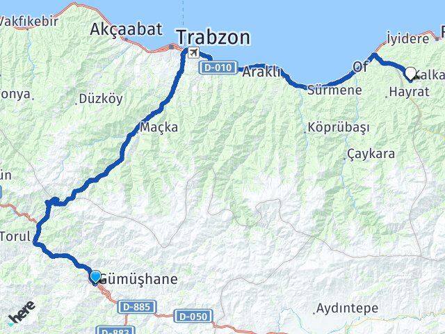 Gümüşhane Kalkandere Rize Arası Kaç Km - Yol Haritası