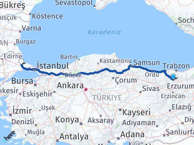 Gümüşhane Kapaklı Tekirdağ Arası Kaç Km - Yol Haritası