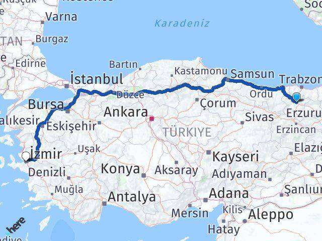 Gümüşhane Karabağlar İzmir Arası Kaç Km - Yol Haritası