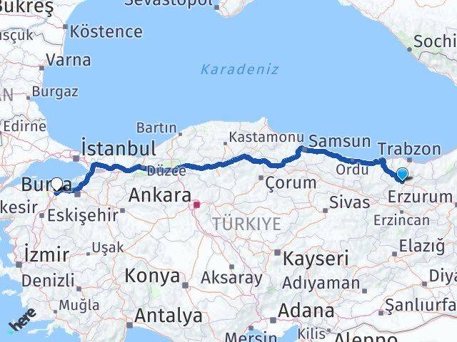 Gümüşhane Karacabey Bursa Arası Kaç Km - Yol Haritası