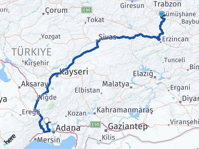 Gümüşhane Karaisalı Adana Arası Kaç Km - Yol Haritası