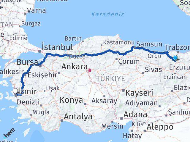Gümüşhane Karşıyaka İzmir Arası Kaç Km - Yol Haritası