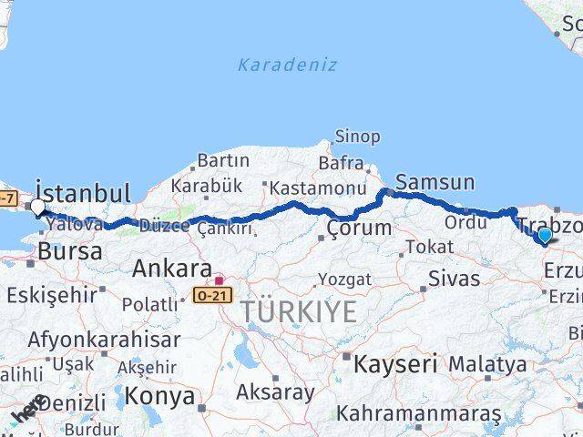 Gümüşhane Kartal İstanbul Arası Kaç Km - Yol Haritası