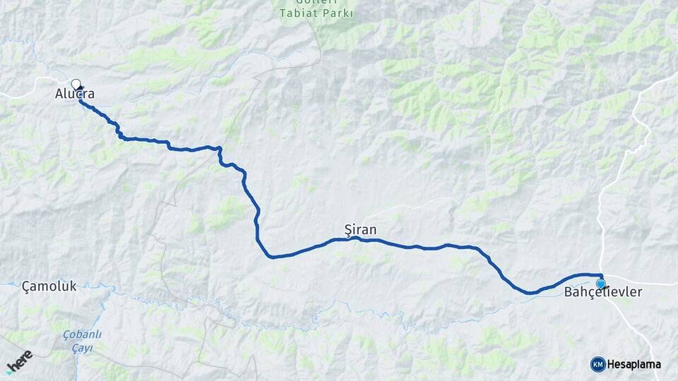 Gümüşhane Kelkit Alucra Giresun Arası Kaç Km - Yol Haritası