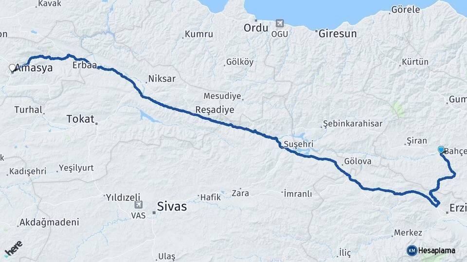 Gümüşhane Kelkit Amasya Arası Kaç Km - Yol Haritası