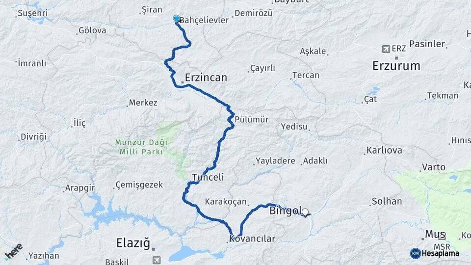 Gümüşhane Kelkit Bingöl Arası Kaç Km - Yol Haritası