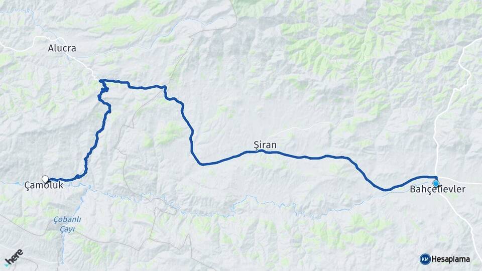 Gümüşhane Kelkit Çamoluk Giresun Arası Kaç Km - Yol Haritası