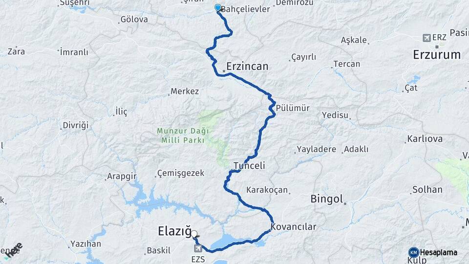 Gümüşhane Kelkit Elazığ Arası Kaç Km - Yol Haritası