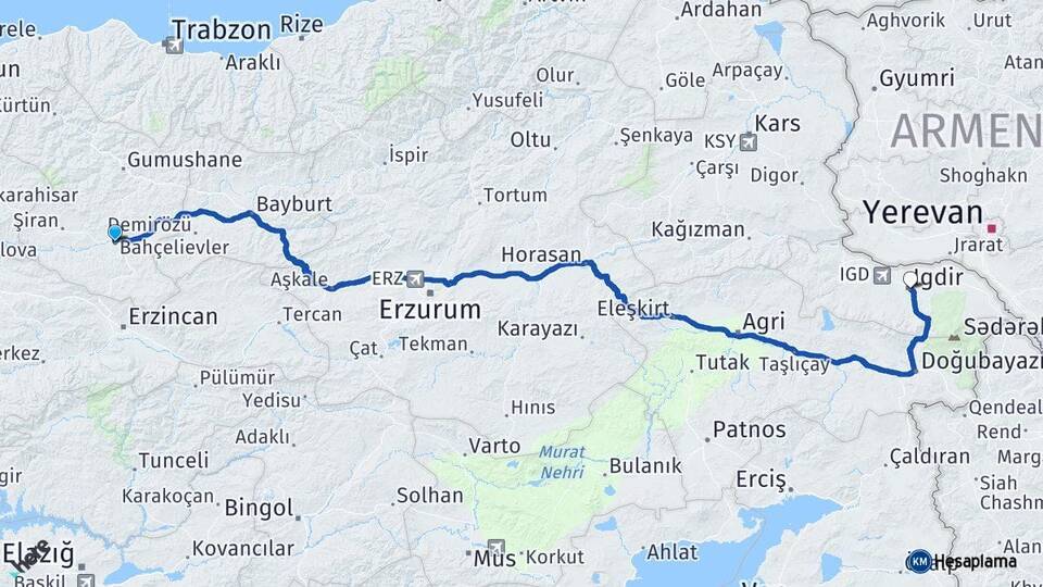 Gümüşhane Kelkit Iğdır Arası Kaç Km - Yol Haritası