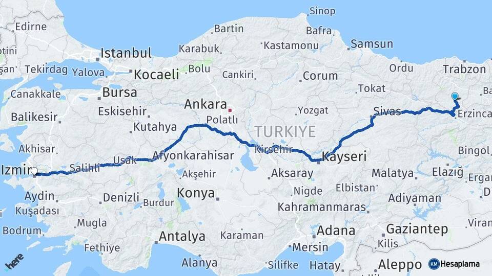 Gümüşhane Kelkit İzmir Arası Kaç Km - Yol Haritası