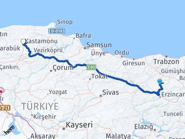 Gümüşhane Kelkit Kastamonu Arası Kaç Km - Yol Haritası