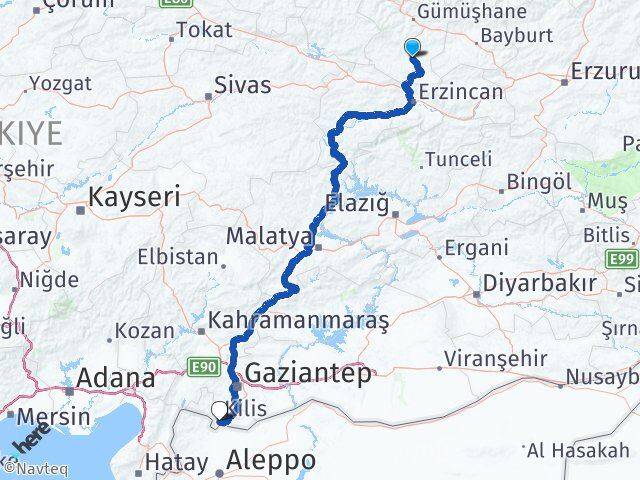 Gümüşhane Kelkit Kilis Arası Kaç Km - Yol Haritası