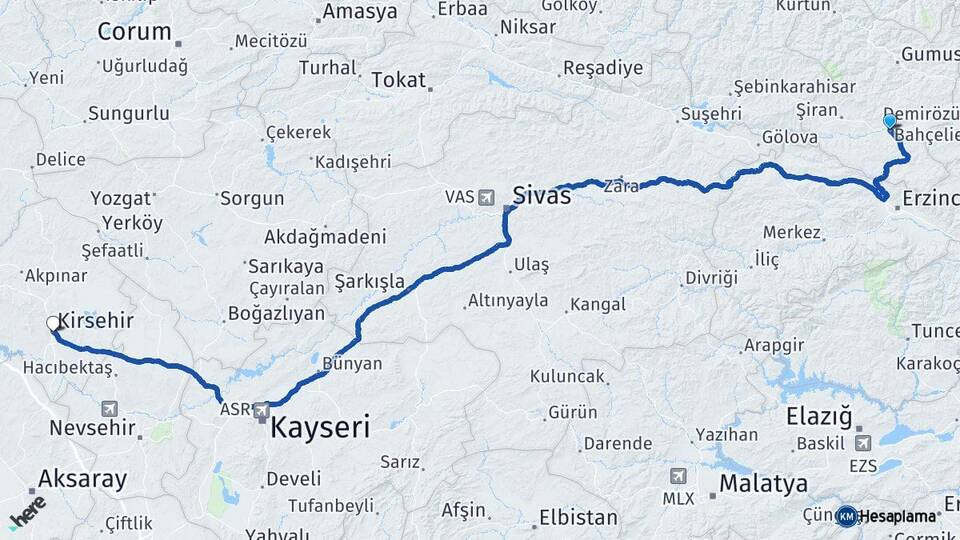 Gümüşhane Kelkit Kırşehir Arası Kaç Km - Yol Haritası