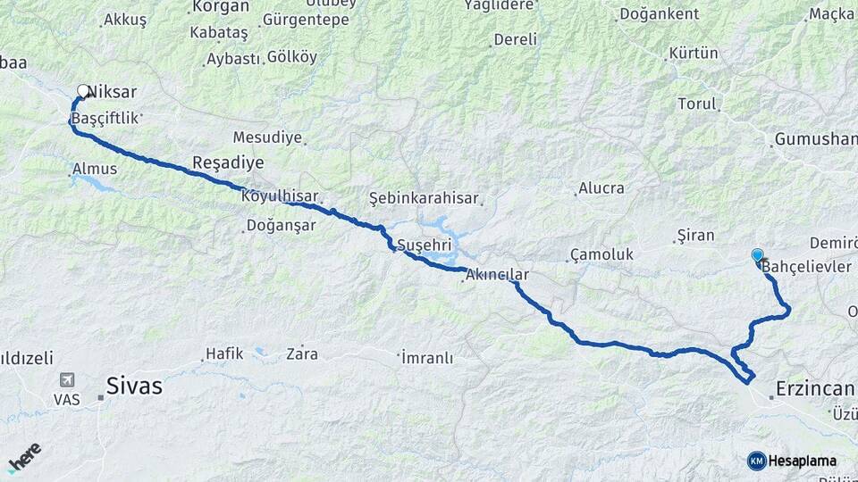 Gümüşhane Kelkit Niksar Tokat Arası Kaç Km - Yol Haritası