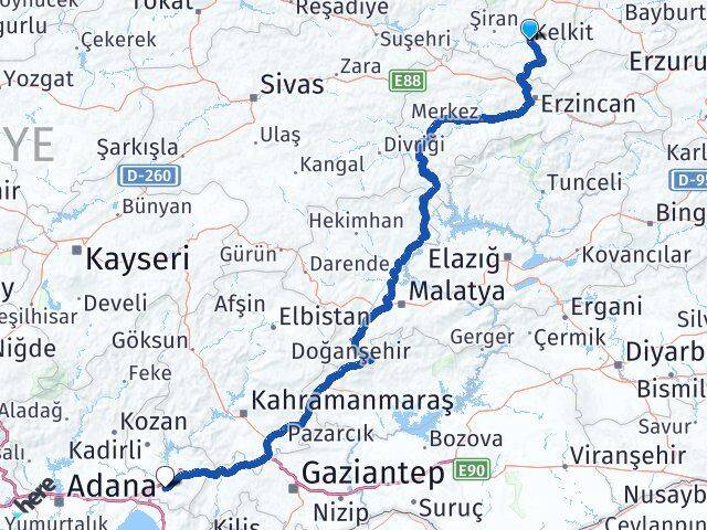 Gümüşhane Kelkit Osmaniye Arası Kaç Km - Yol Haritası