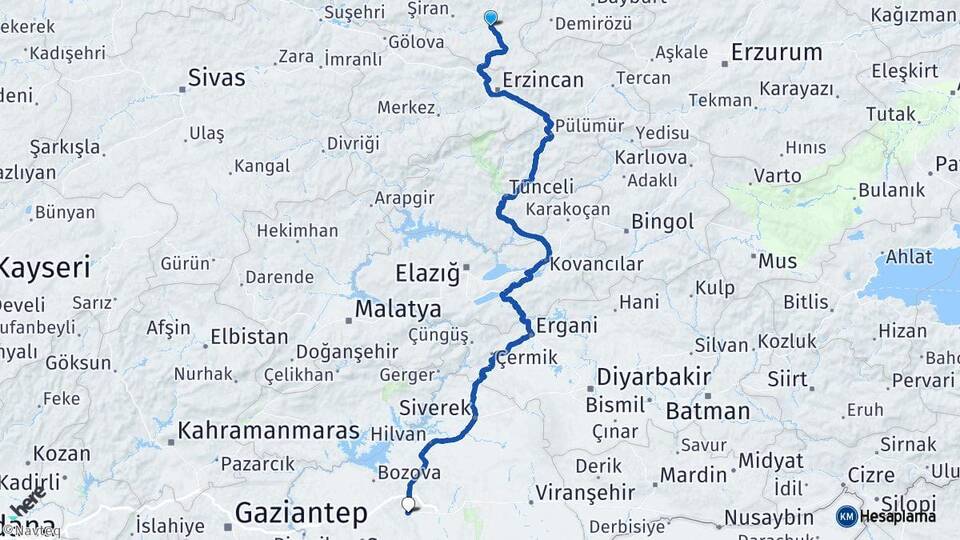 Gümüşhane Kelkit Şanlıurfa Arası Kaç Km - Yol Haritası