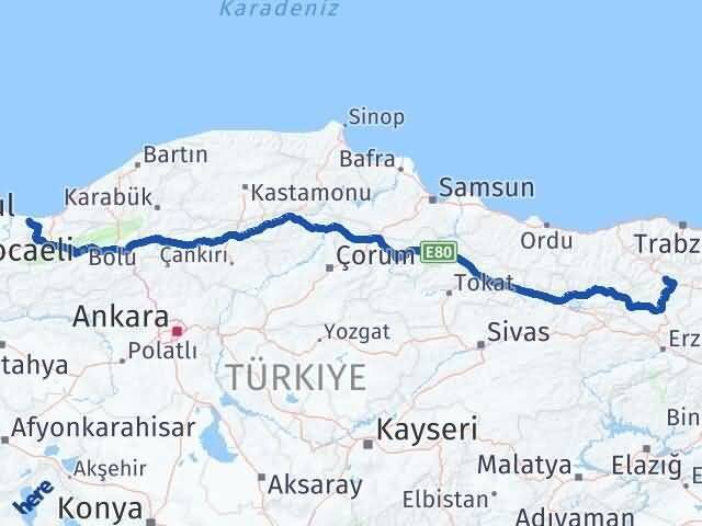 Gümüşhane Kocaali Sakarya Arası Kaç Km - Yol Haritası
