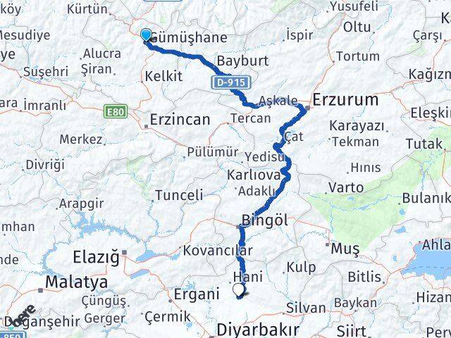 Gümüşhane Kocaköy Diyarbakır Arası Kaç Km - Yol Haritası
