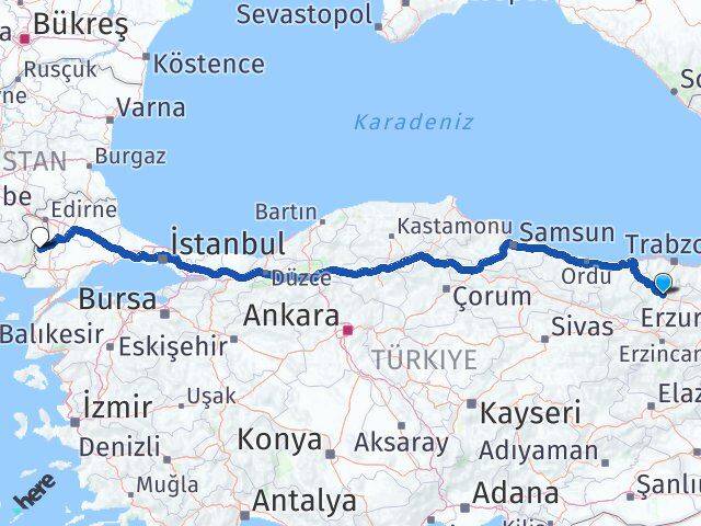 Gümüşhane Meriç Edirne Arası Kaç Km - Yol Haritası