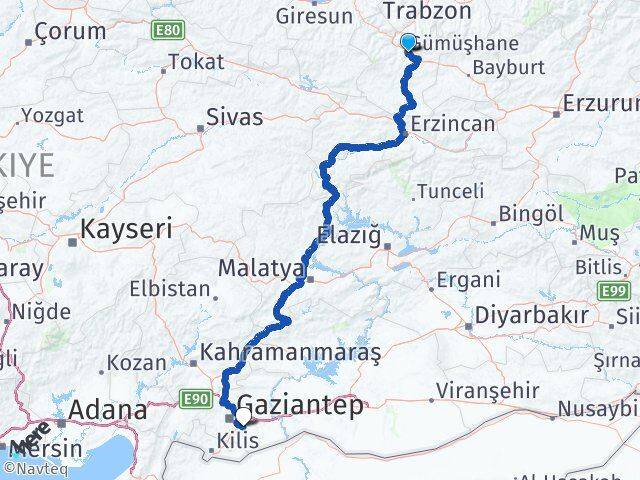 Gümüşhane Oğuzeli Gaziantep Arası Kaç Km - Yol Haritası