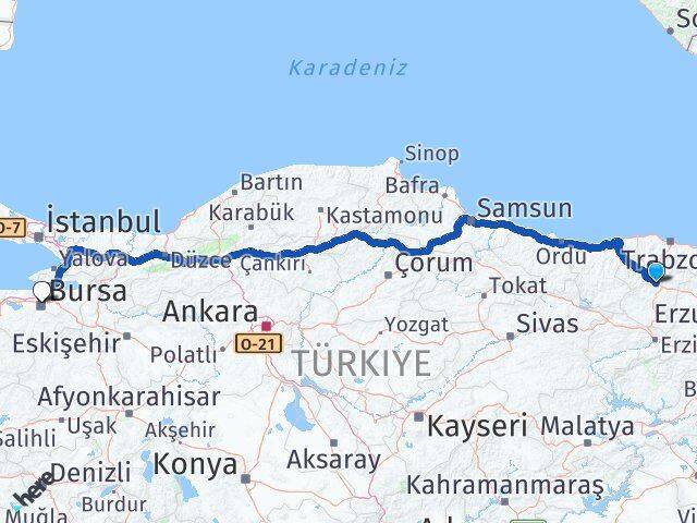 Gümüşhane Osmangazi Bursa Arası Kaç Km - Yol Haritası