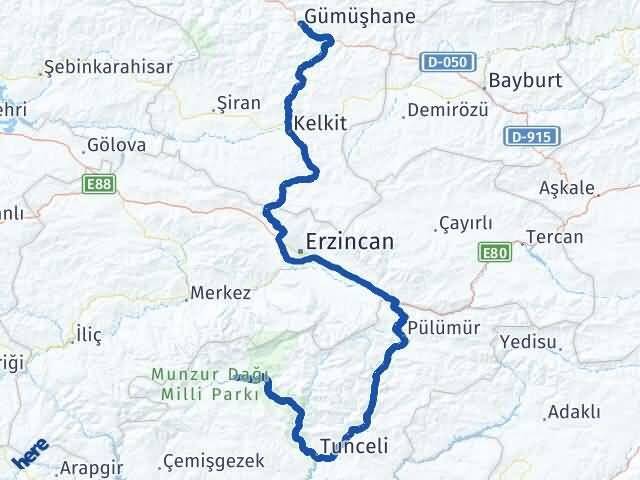 Gümüşhane Ovacık Tunceli Arası Kaç Km - Yol Haritası
