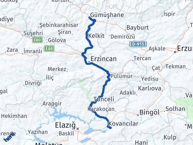 Gümüşhane Palu Elazığ Arası Kaç Km - Yol Haritası