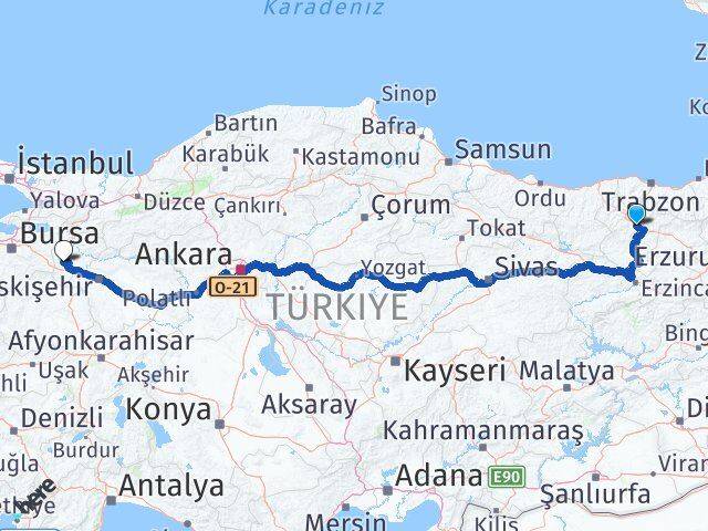 Gümüşhane Pazaryeri Bilecik Arası Kaç Km - Yol Haritası