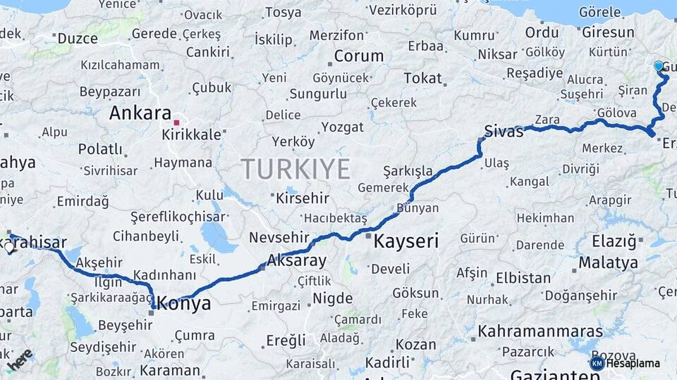 Gümüşhane Sarıçiçek Arası Kaç Km - Yol Haritası