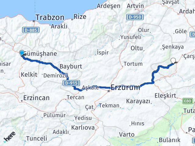 Gümüşhane Sarıkamış Kars Arası Kaç Km - Yol Haritası