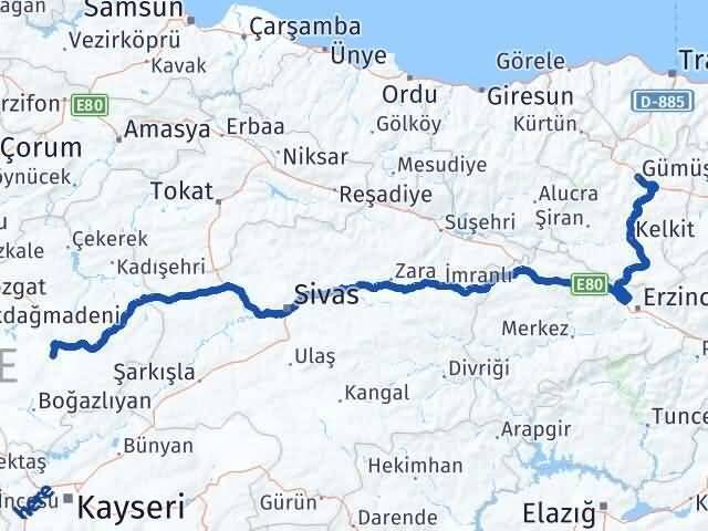 Gümüşhane Sarıkaya Yozgat Arası Kaç Km - Yol Haritası